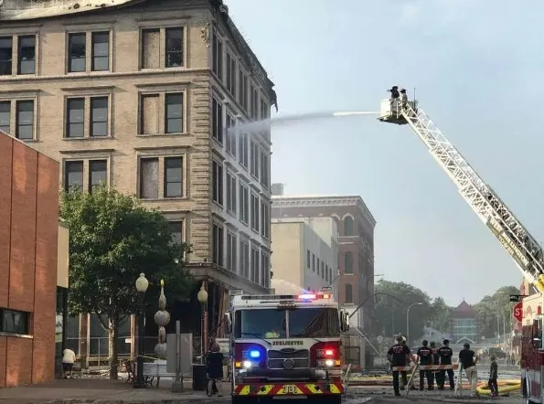From the southeast while on fire