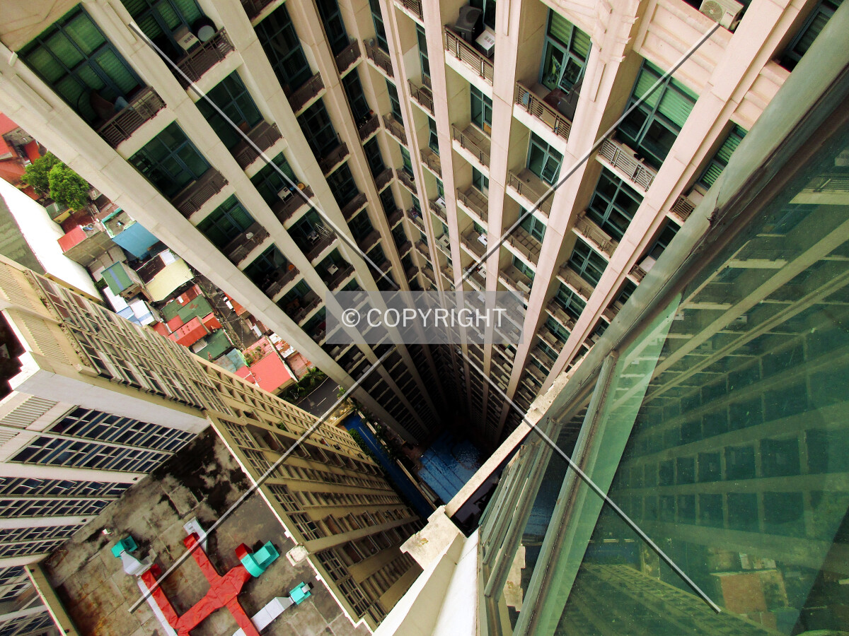 Looking down to the swimming pool from floor 35