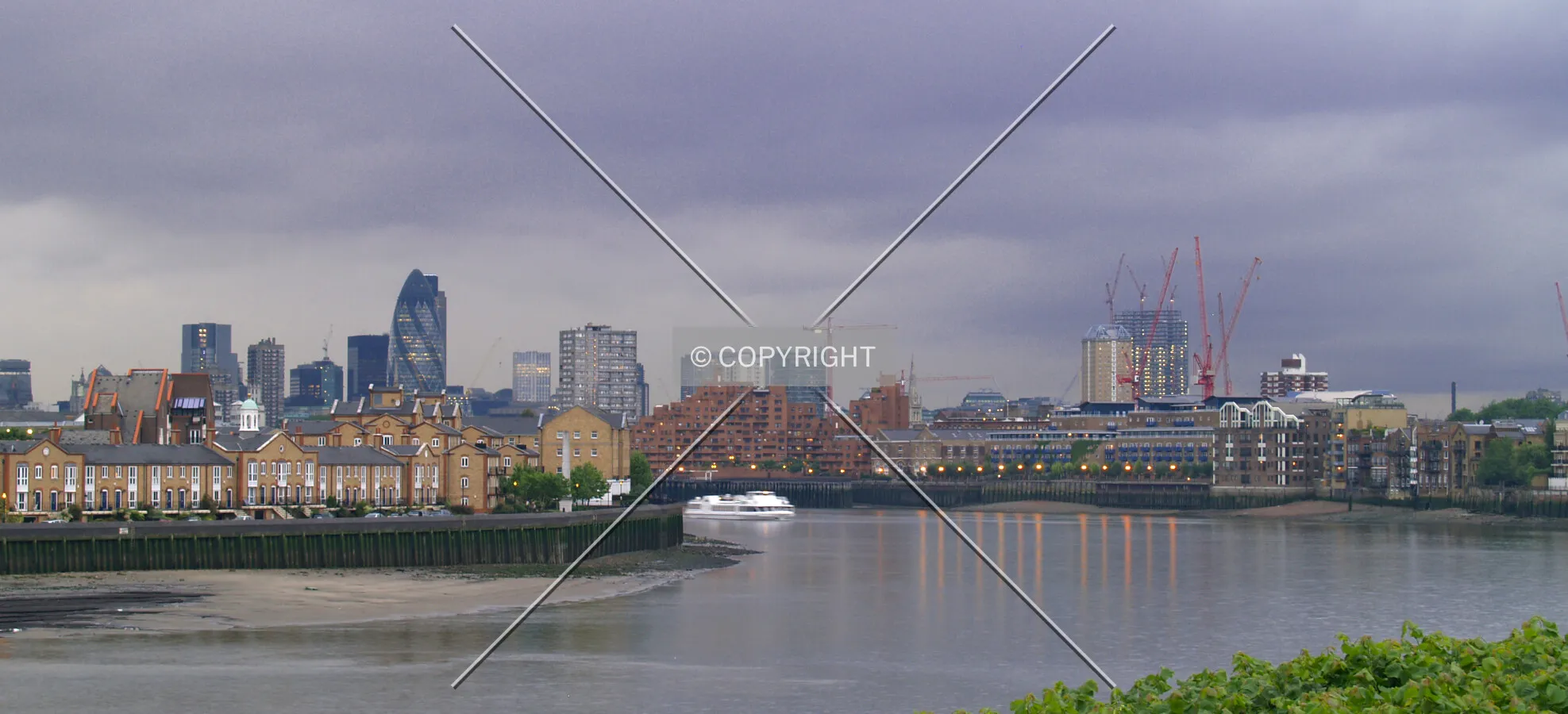 As seen from Canary Wharf at dusk
