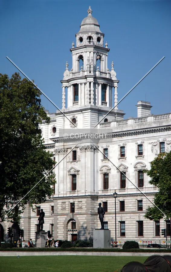 One of the imposing southern towers seen across Parliament Square