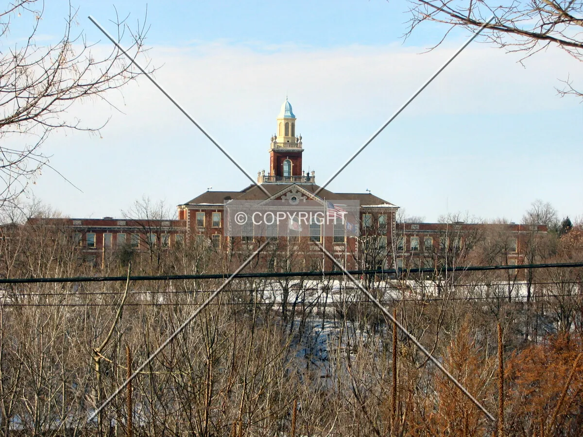 Distant view to the west from South 4th Street, across the Whitewater Gorge