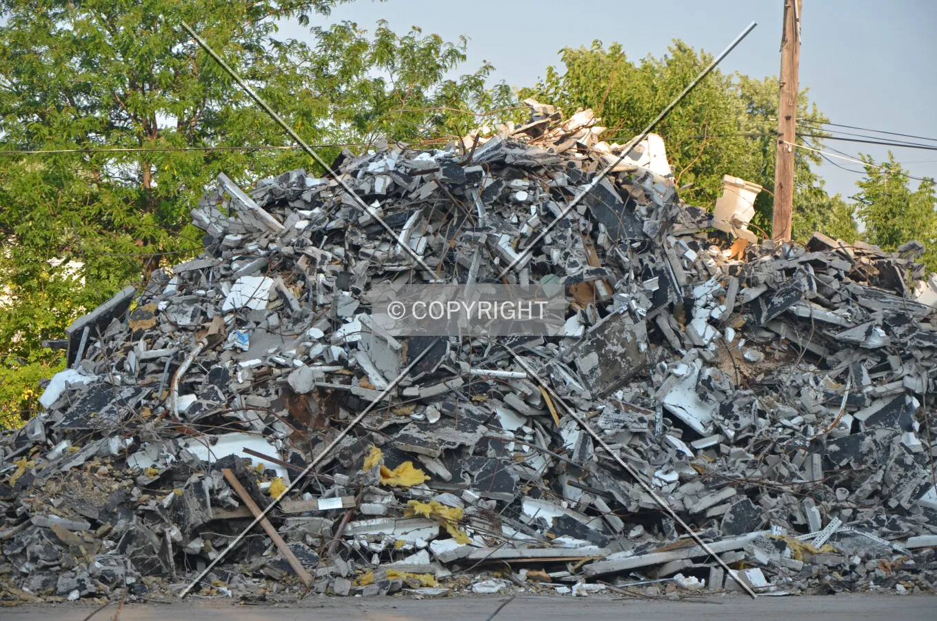 Sorted pile of debris during demolition; August 25, 2013.