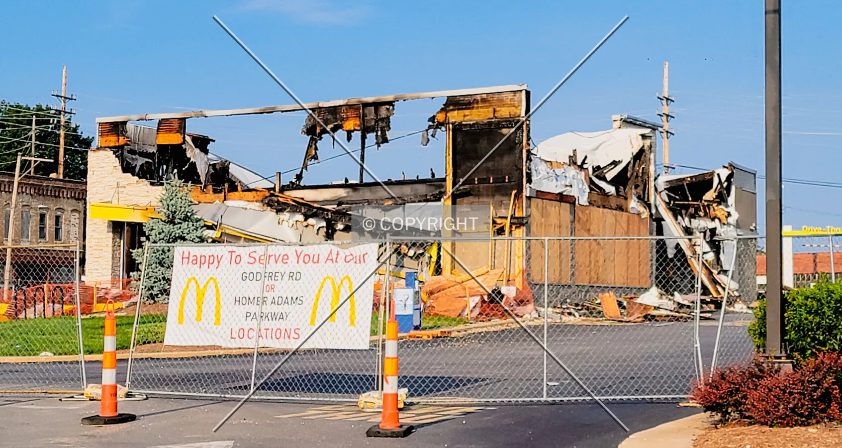 From the west after being damaged by fire; July 9, 2021