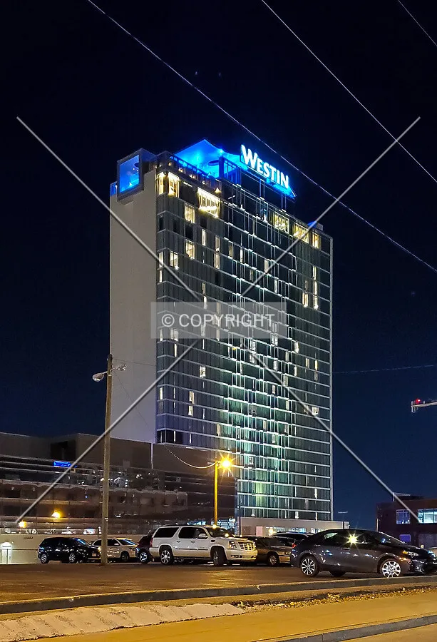 Southwest view at night; March 6, 2020