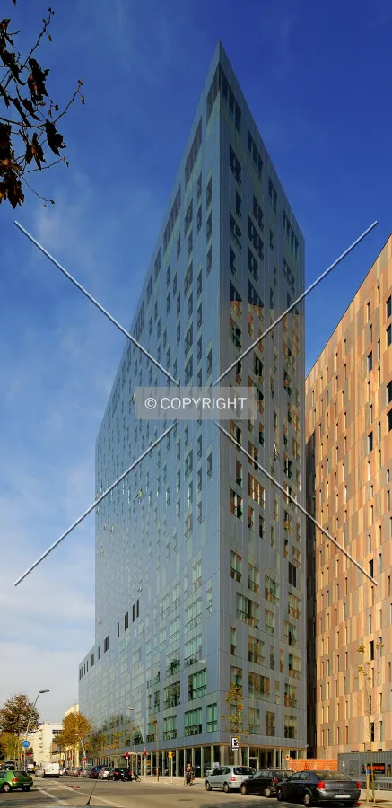 Southwest facade of this mix used tower