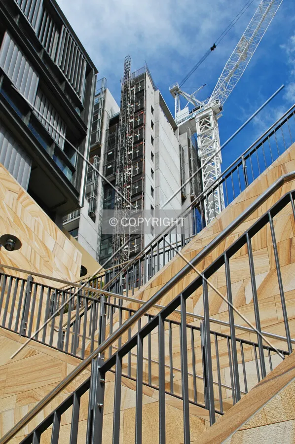 Looking up the southwest corner