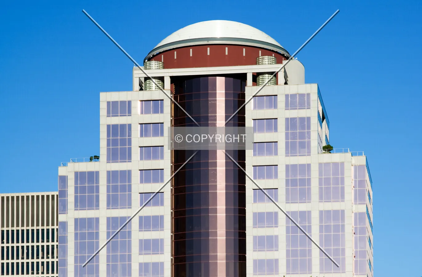 View of the top floors on the western facade