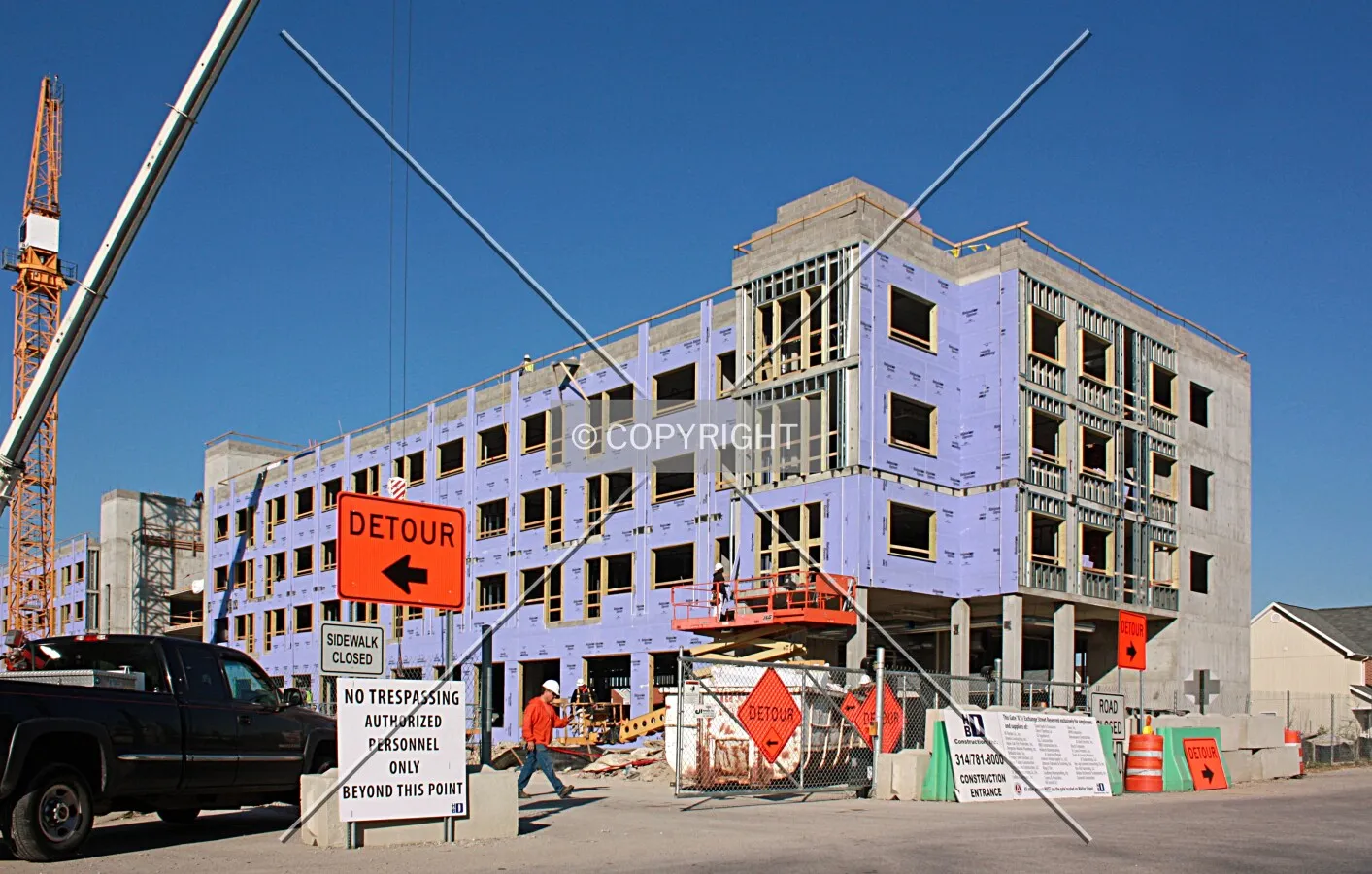 View from the southeast during construction