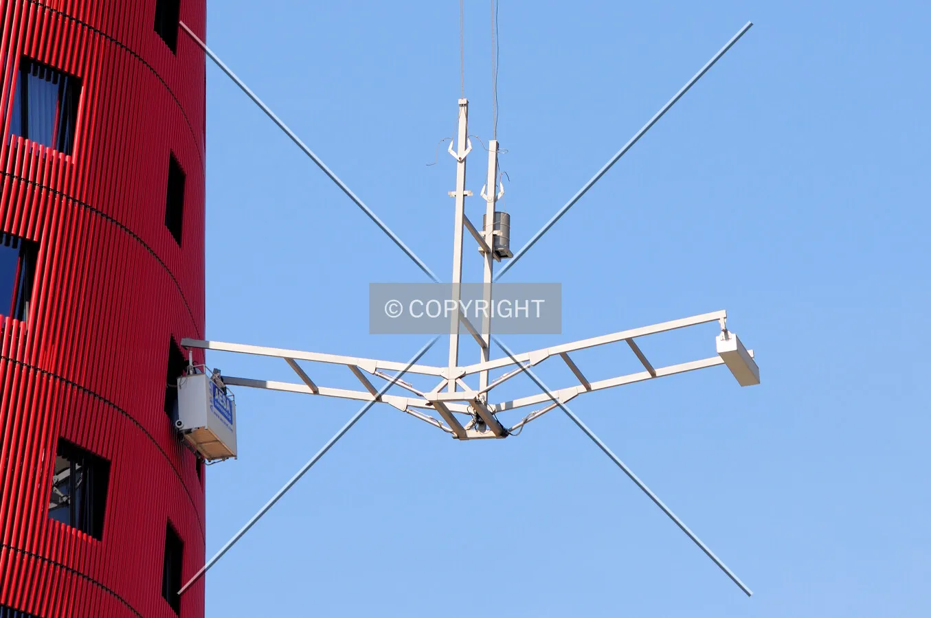 Detail view of cleaning facade system in Torre Porta Firal