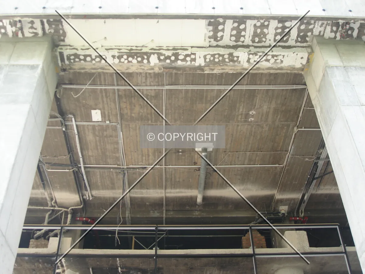 View from ground level up into the 2nd floor
