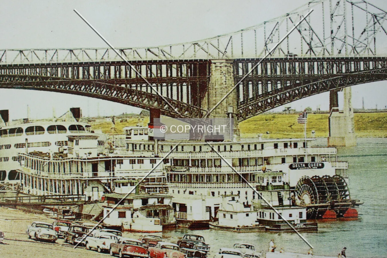 Vintage view of the St. Louis riverfront and Eads Bridge