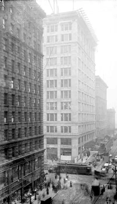View from the southwest with the Stewart Building to the left