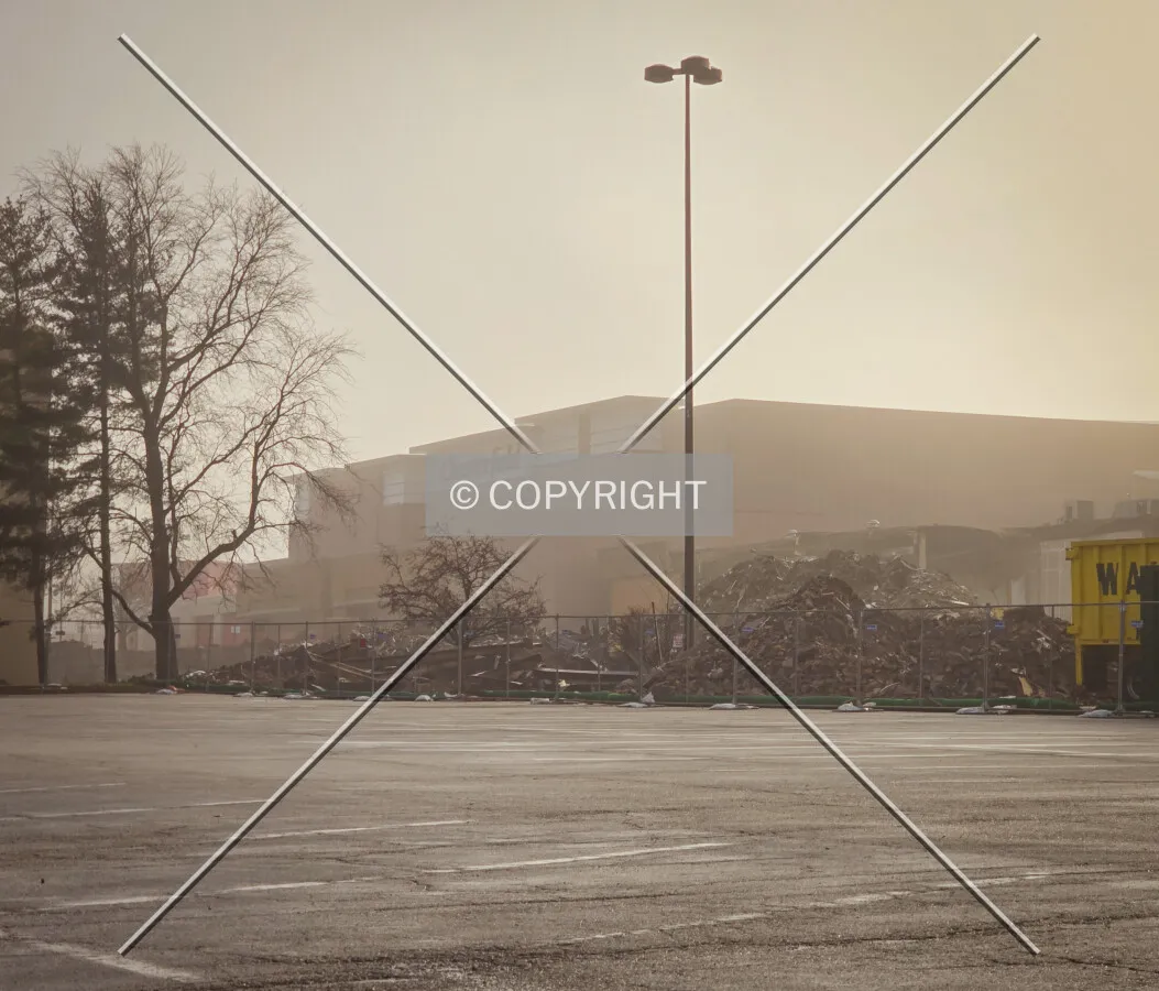Early morning view from the west during demolition; December 28, 2024