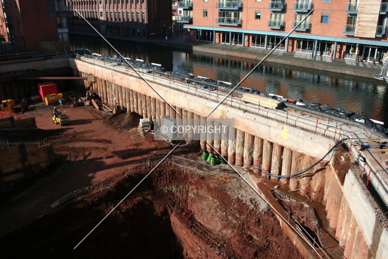 Looking down into the site