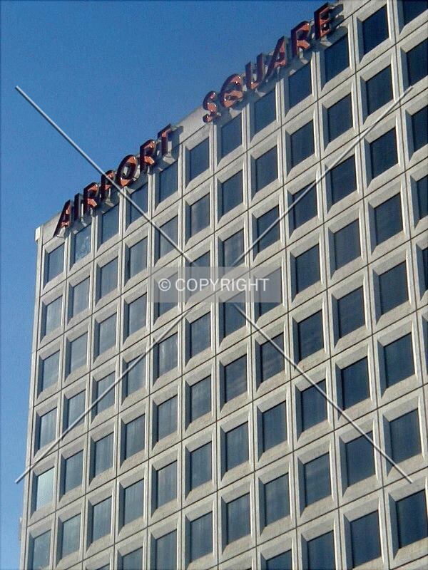 Signage at top advertises building name