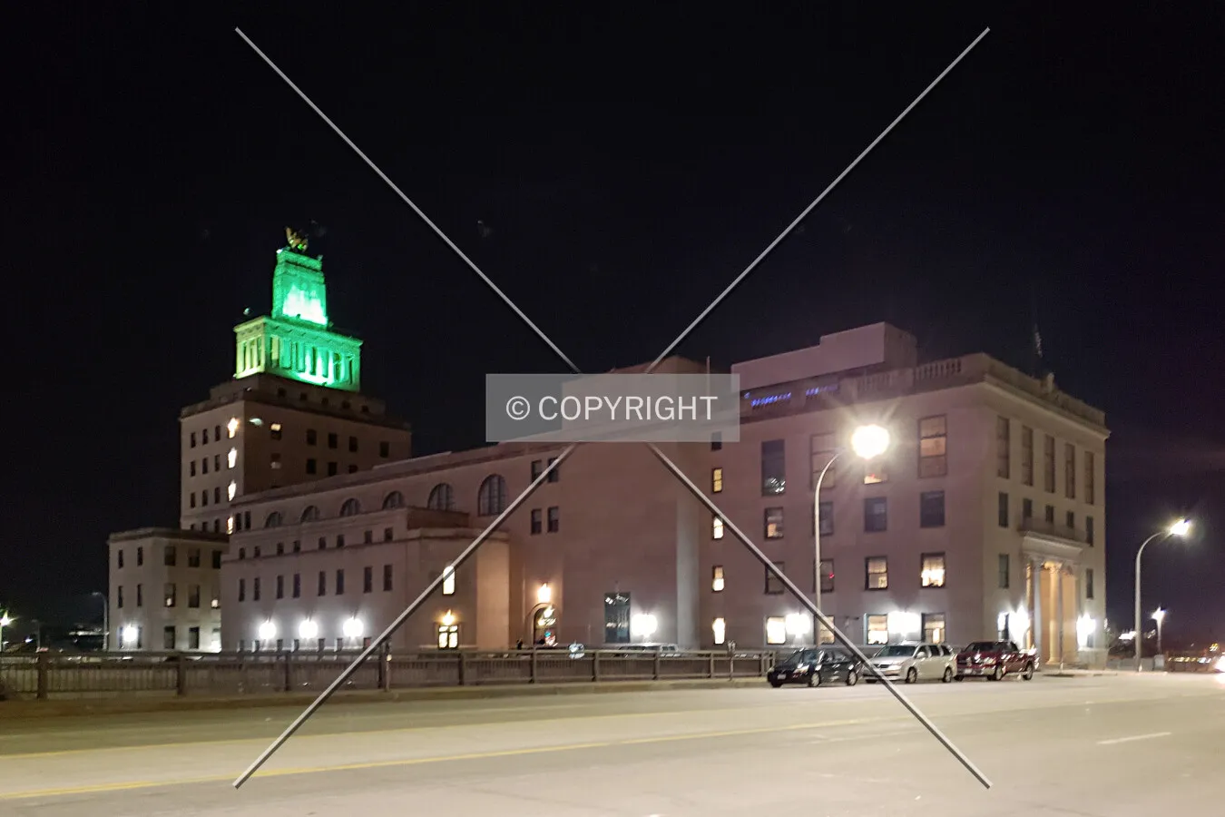 Night view from the northwest; April 20, 2018
