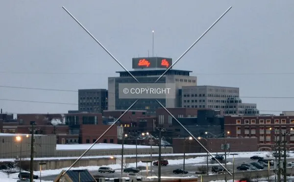 Distant view at twilight from a Wholesale District parking garage