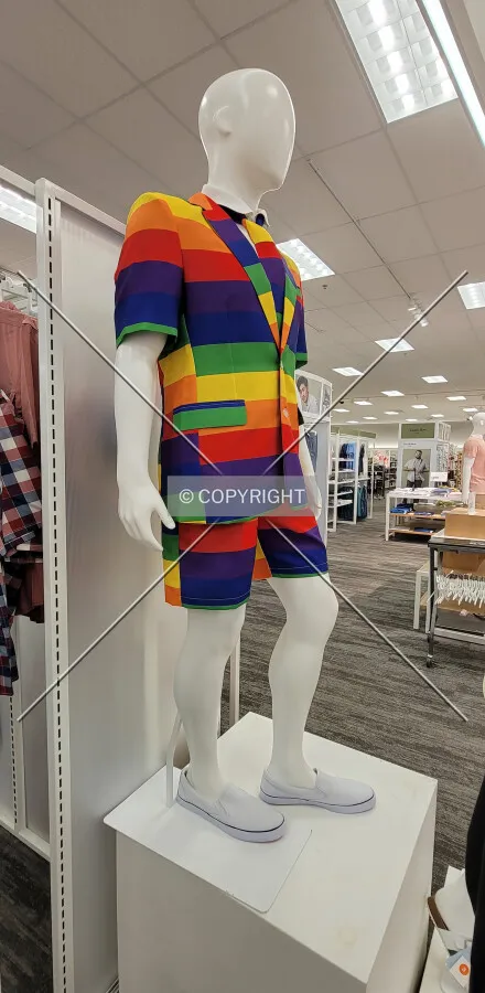 A rainbow outfit on display; July 4, 2021