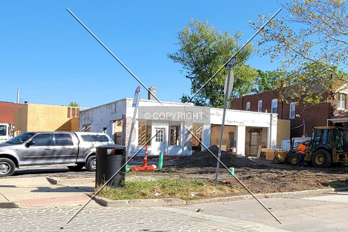 From the southwest during renovation; October 4, 2021