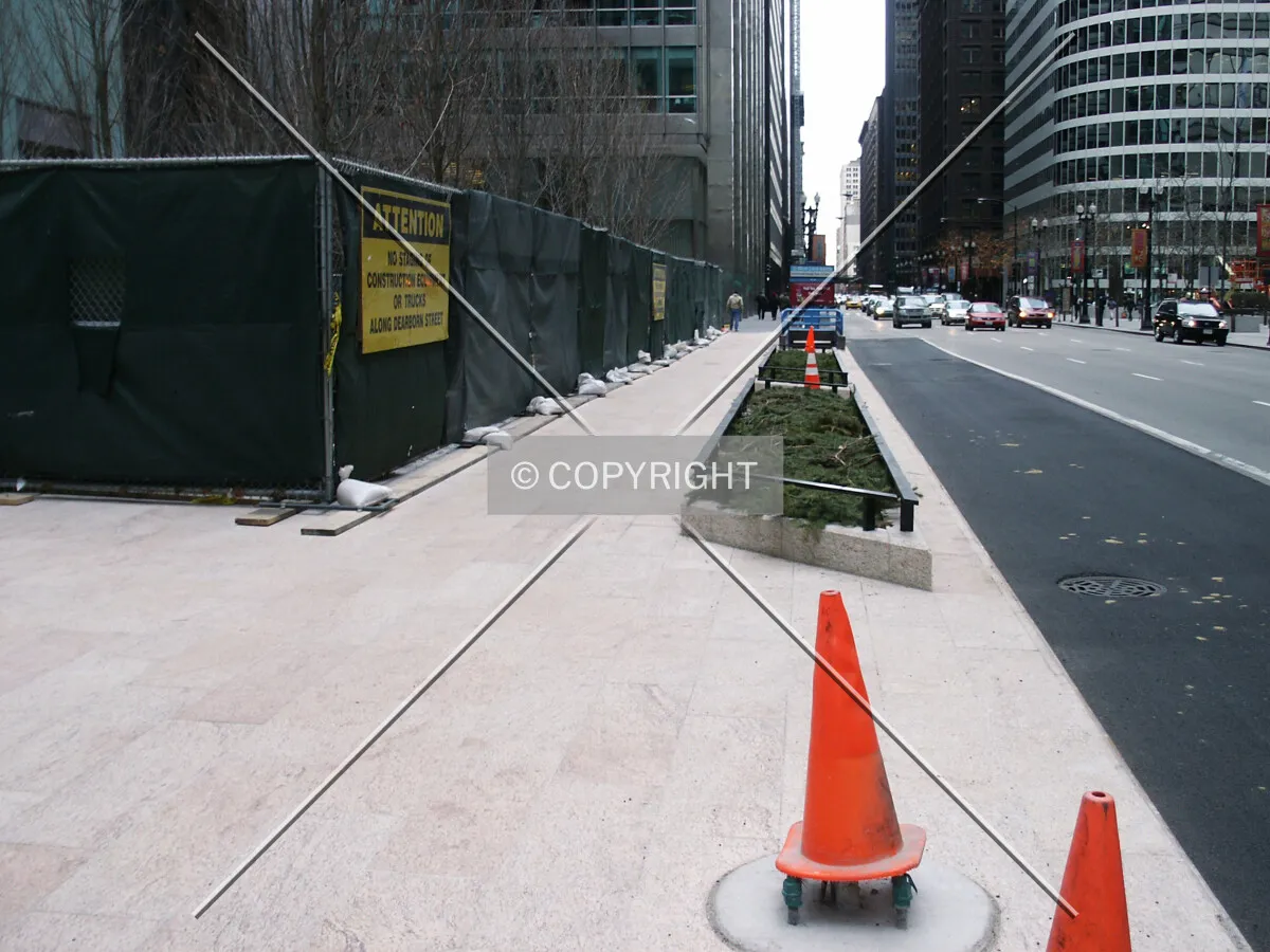 Looking south along Dearborn Street in front of the plaza
