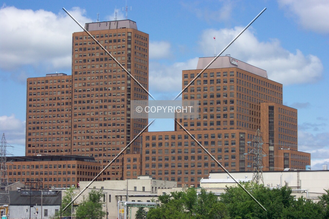 View of the Central Tower and surrounding complex, facing north from the Domtar grounds