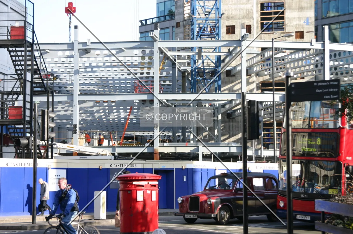 Steelwork rising above Holborn Viaduct