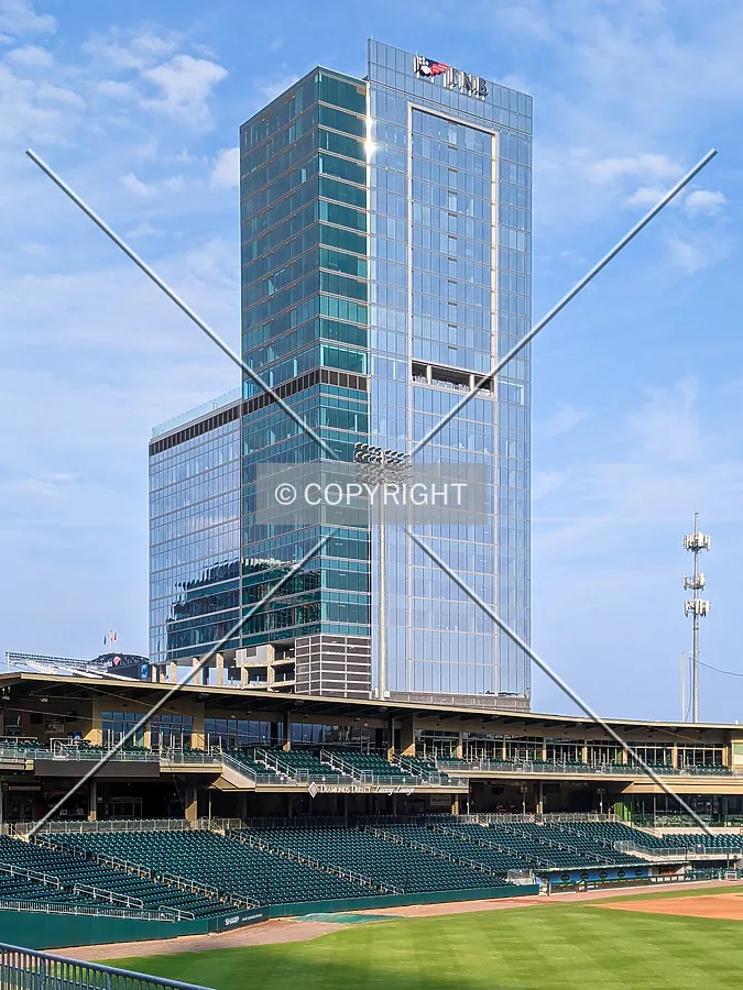 From the east towering over Truist Field