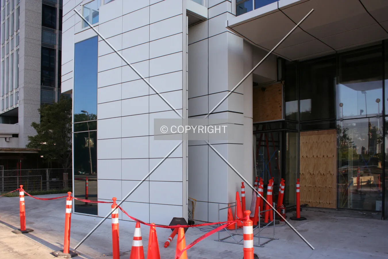 Southwest corner at street level