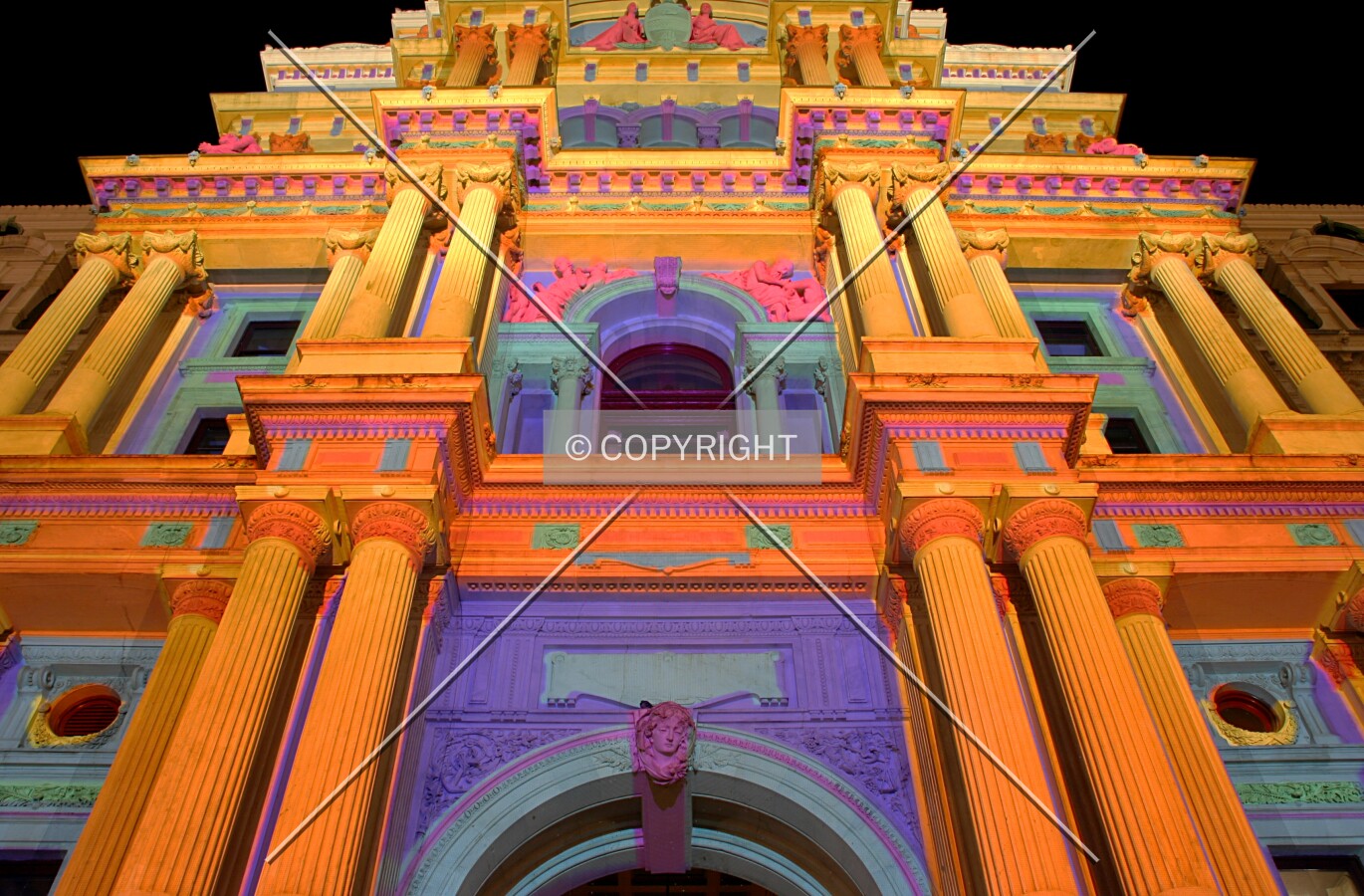 Looking up the west side during a holiday lighting ceremony