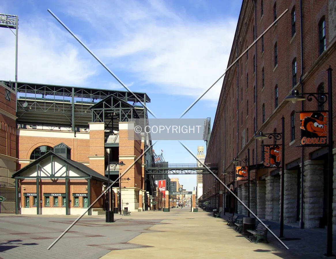 Looking north along Eutaw Street between Camden Yards and the Warehouse