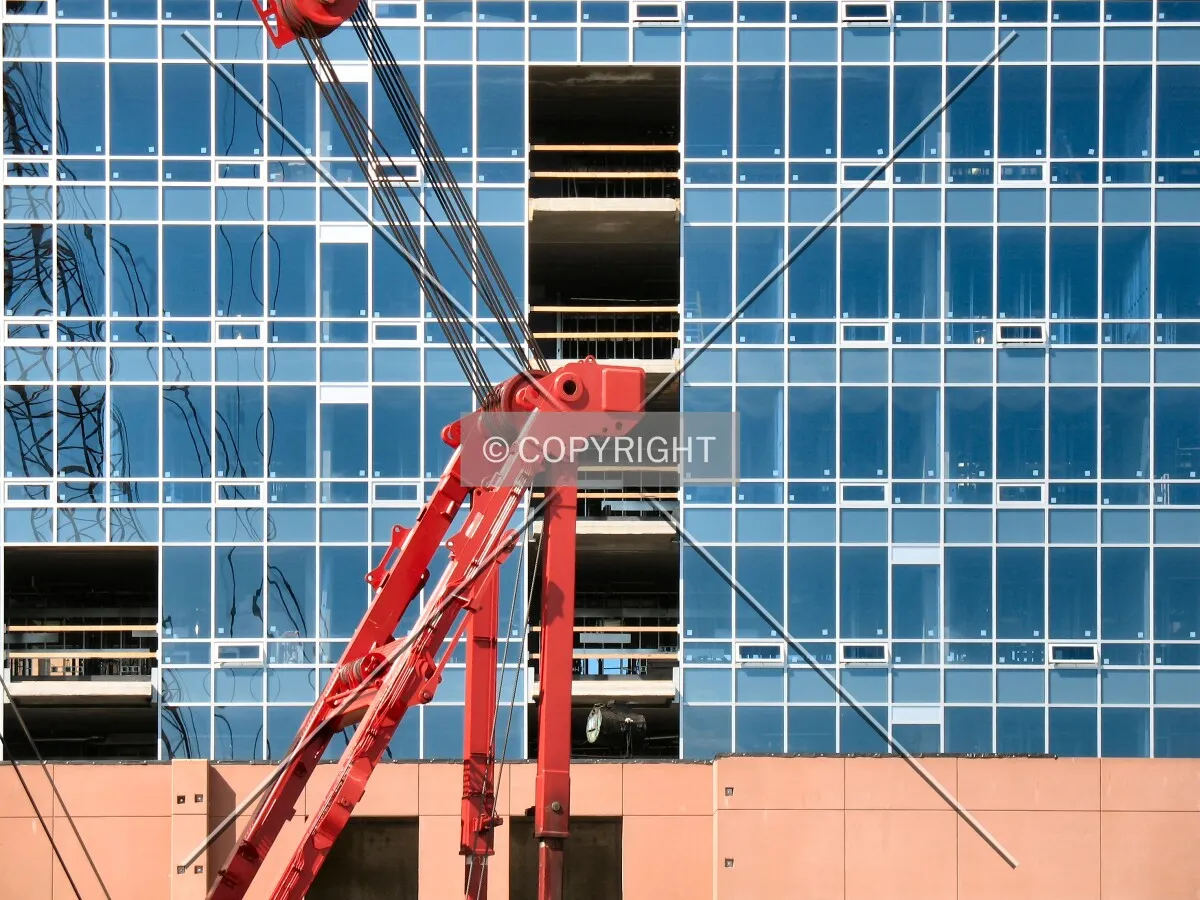 Detail on rear of University wing, beyond the giant crawler crane