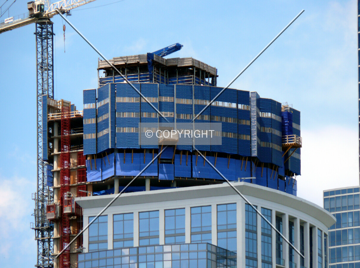 Rising above Museum Park Tower 3 as seen from the south