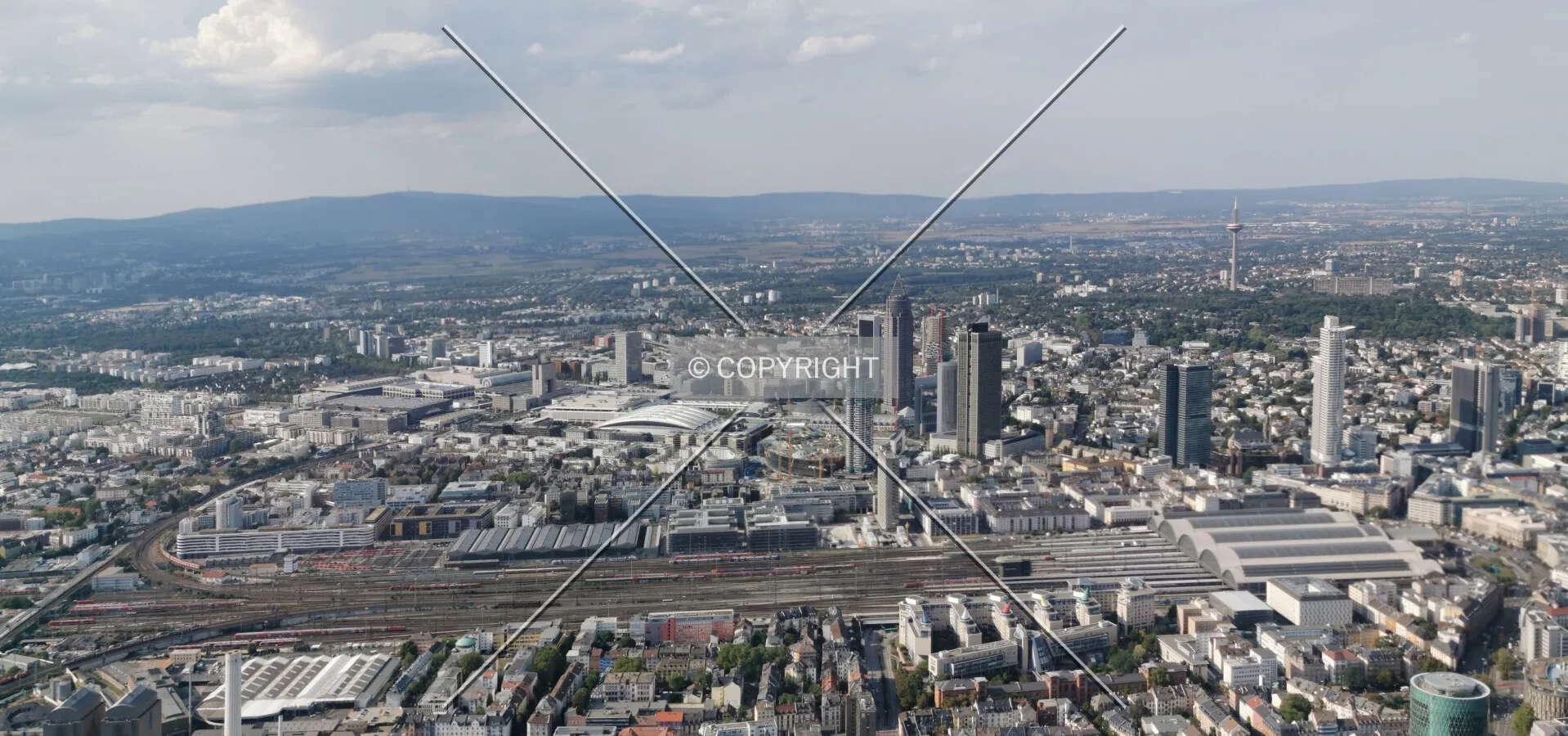 Flight with a helicopter over Frankfurt