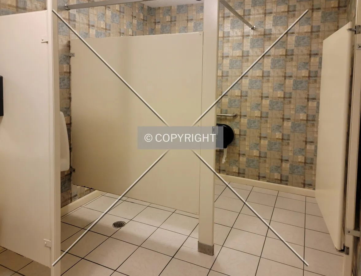 Men's room on the main floor by the swimming pool; April 9, 2021