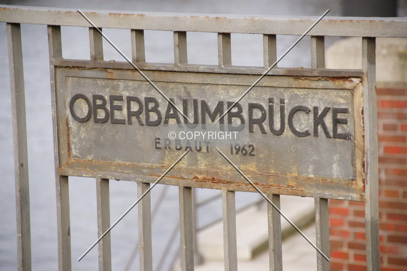 Sign at Oberbaumbrücke showing the construction year 1962
