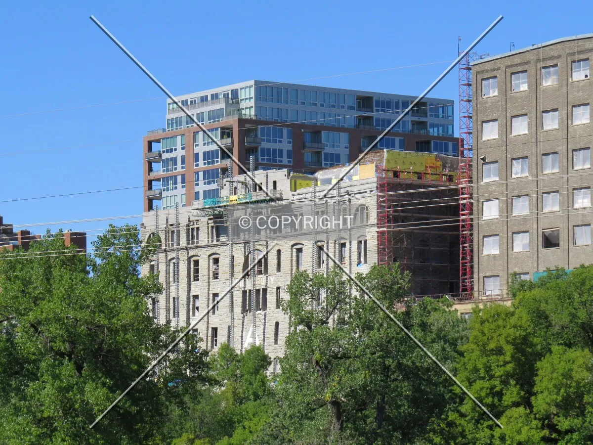 View to the northwest from the Stone Arch Bridge during renovation into lofts