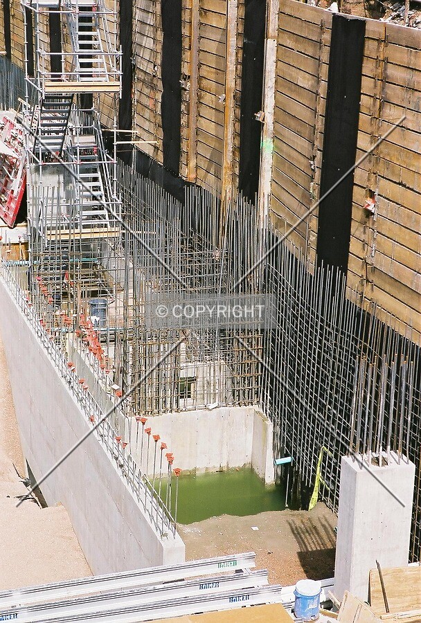 View of rebar in the foundation pit