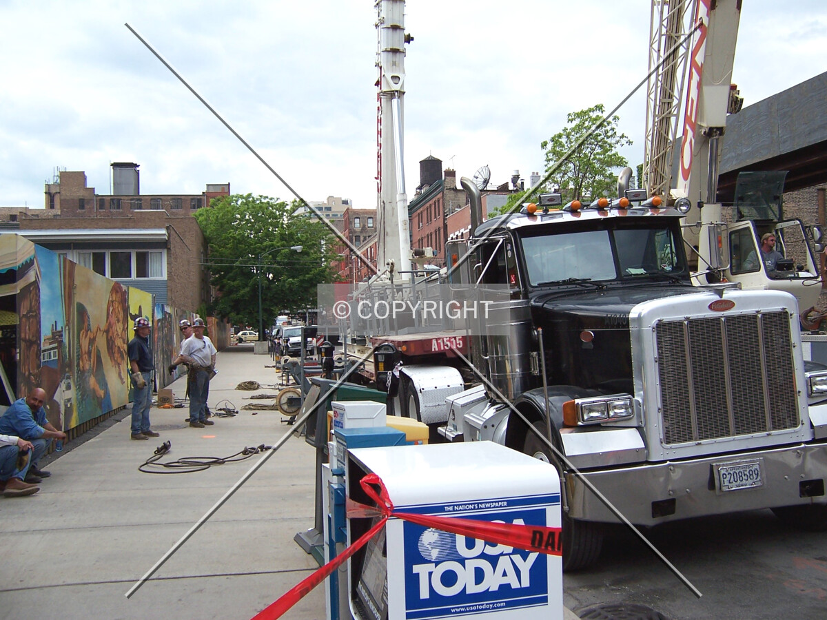 Staging area for the crane erection on a closed section of Superior Street
