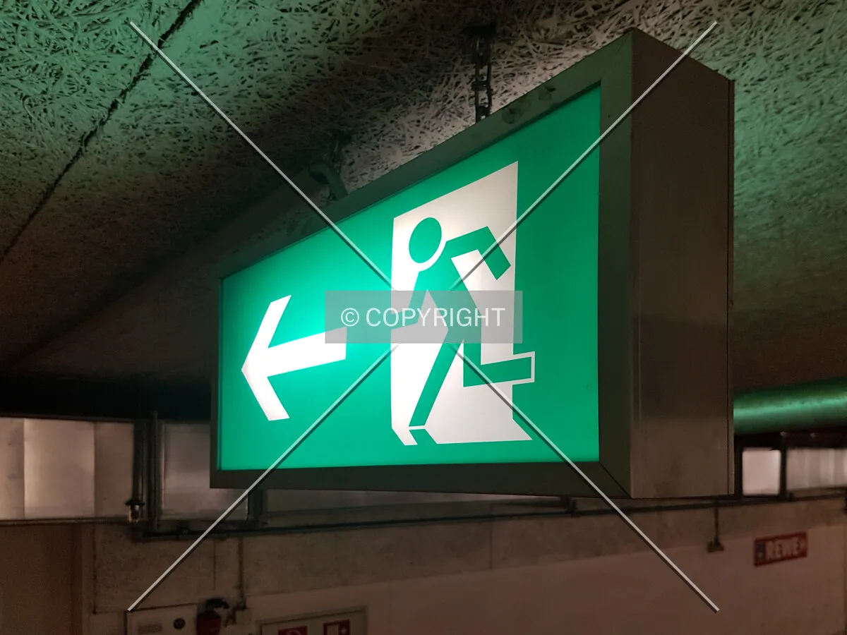 Emergency exit sign in a building in Germany