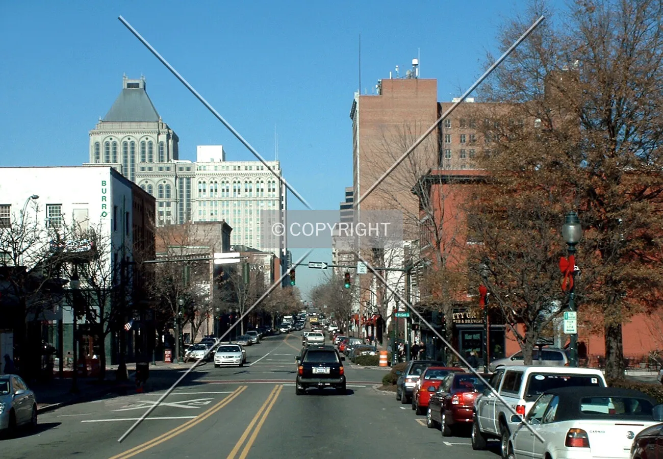 View north with the Jefferson Pilot Headquarters, Renaissance Plaza, and Guilford Building