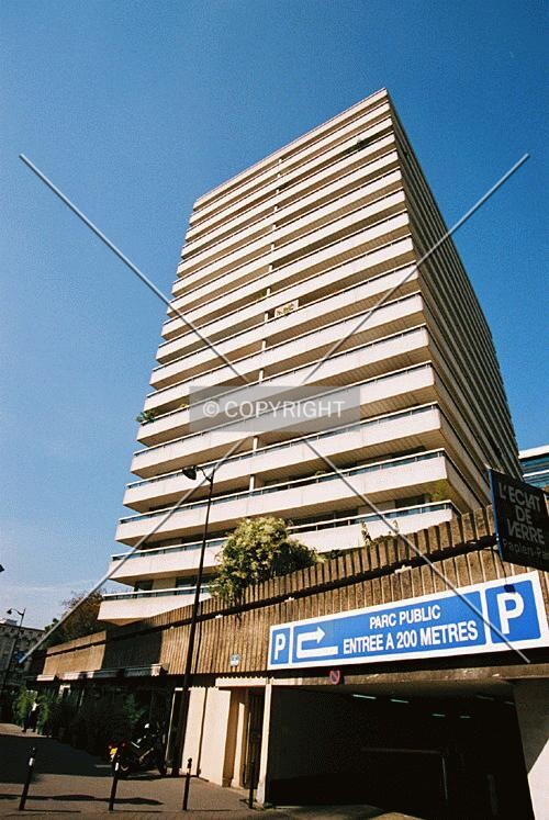 As seen from the building's base