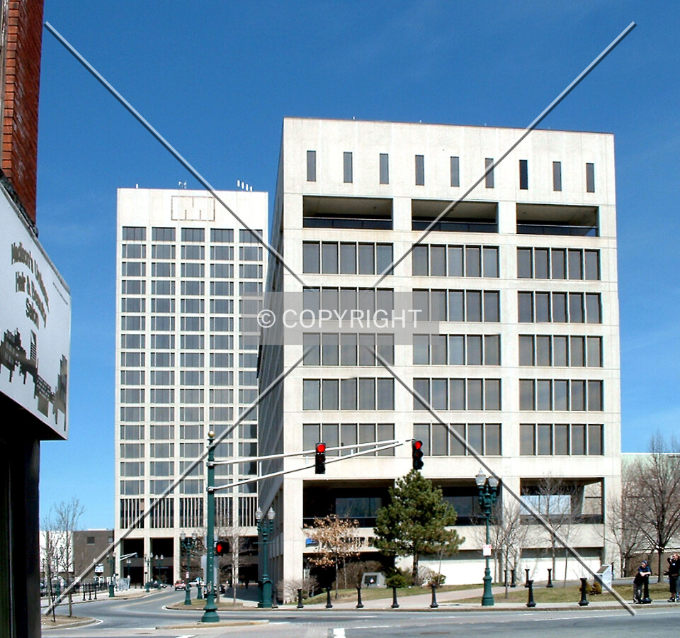 View from the south with 100 Front Street
