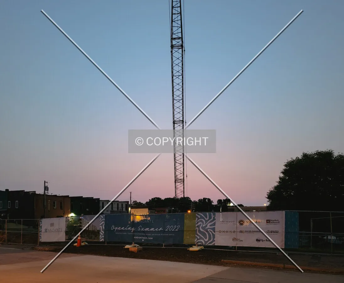 Early morning view from the west during construction; July 3, 2021