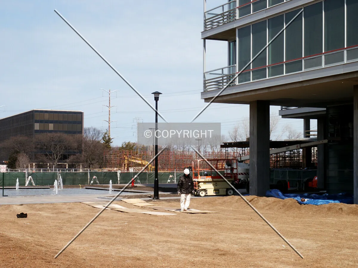 Looking north from the Oak Tower courtyard towards the Maple Tower fence