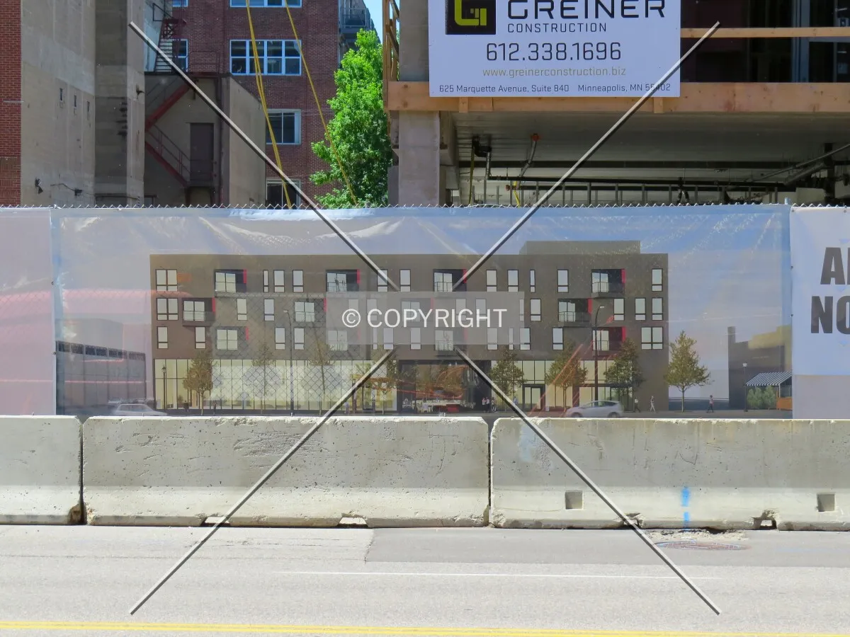 Construction banner and construction along Washington Avenue North