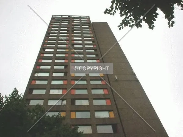 Looking up with mobile phone transmitters on the centre right side