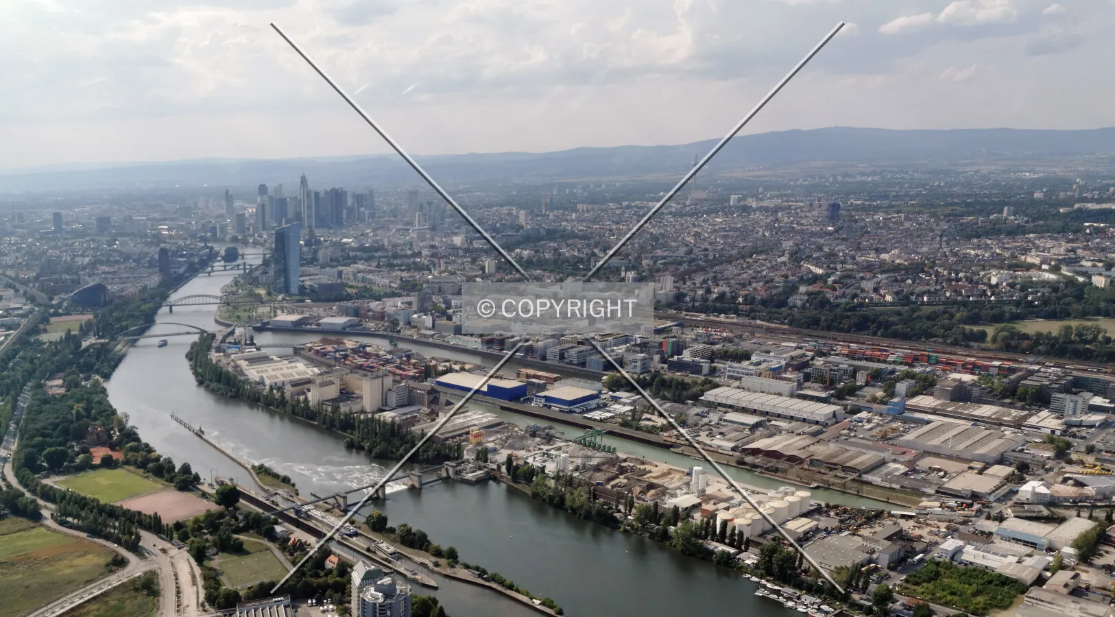 Flight with a helicopter over Frankfurt