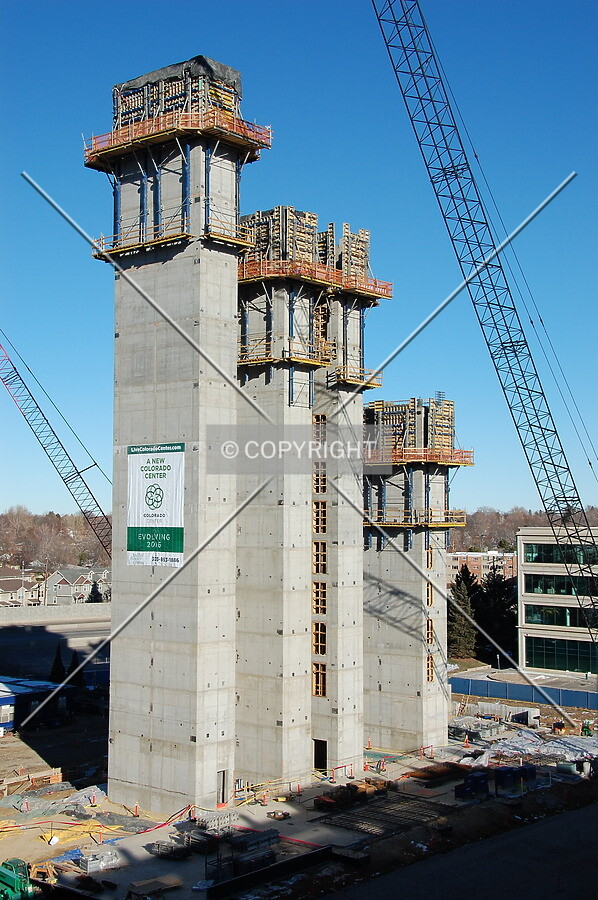 View of the elevator cores from the southwest