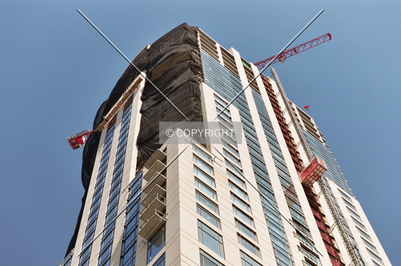 Looking up at the south corner