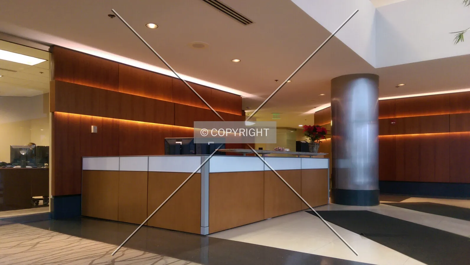 Security desk inside the north lobby; December 4, 2014